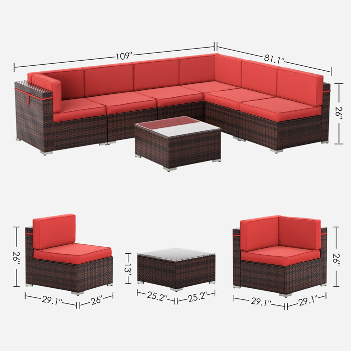 Latitude Run® 7 Piece Rattan Sectional Seating Group with Cushions
